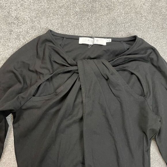 ASTR The Label Women Size S Twist Cutout Bodysuit Black Long Sleeve Keyhole NWOT - Picture 2 of 5
